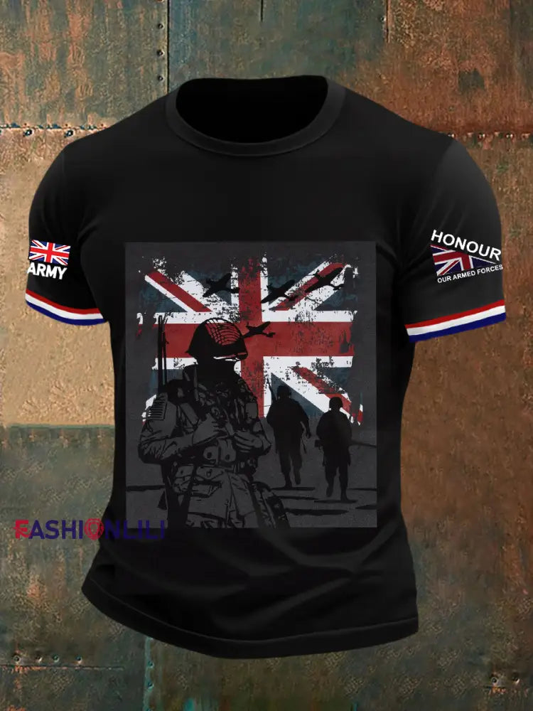 Men’s UK Flag Honour Our Armed Forces Short Sleeves Tee Black / S