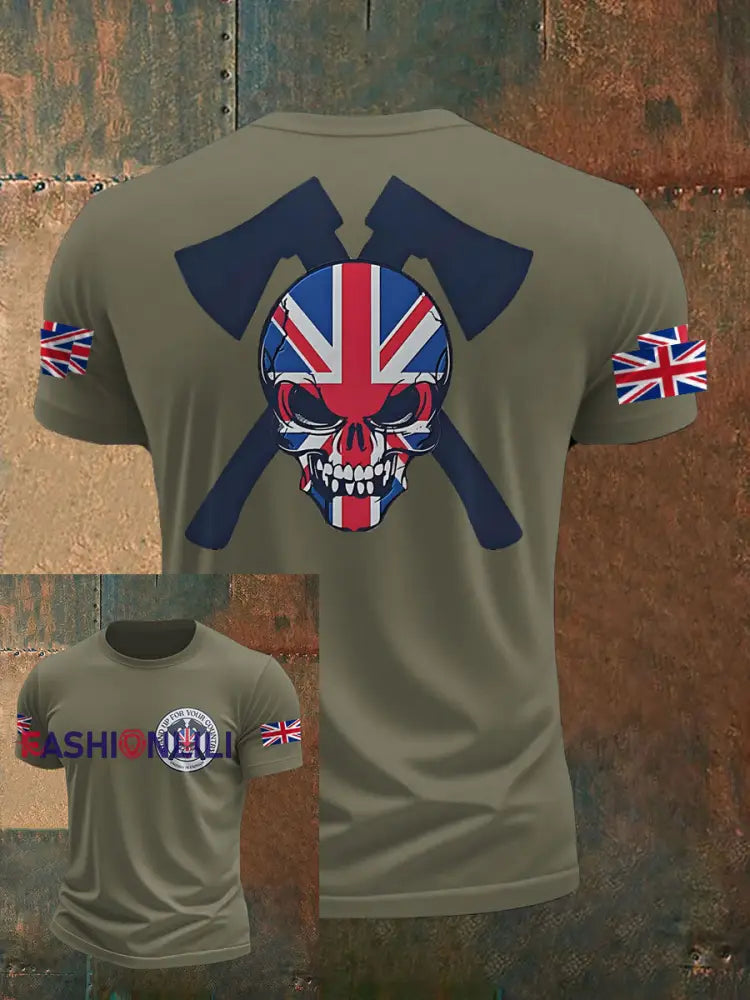 Men’s UK Flag Immigration Printed T-shirt Army Green / S