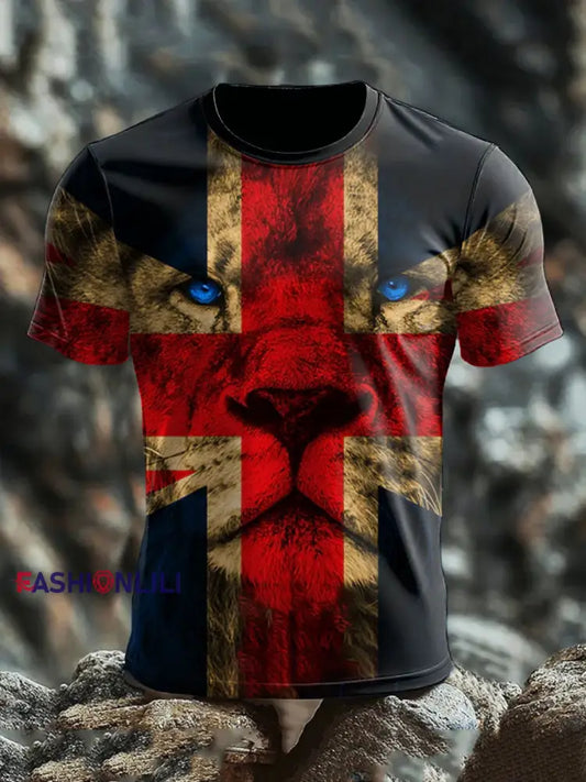 Men’s UK Flag Lion Patoitic Printed T-shirt As picture / S
