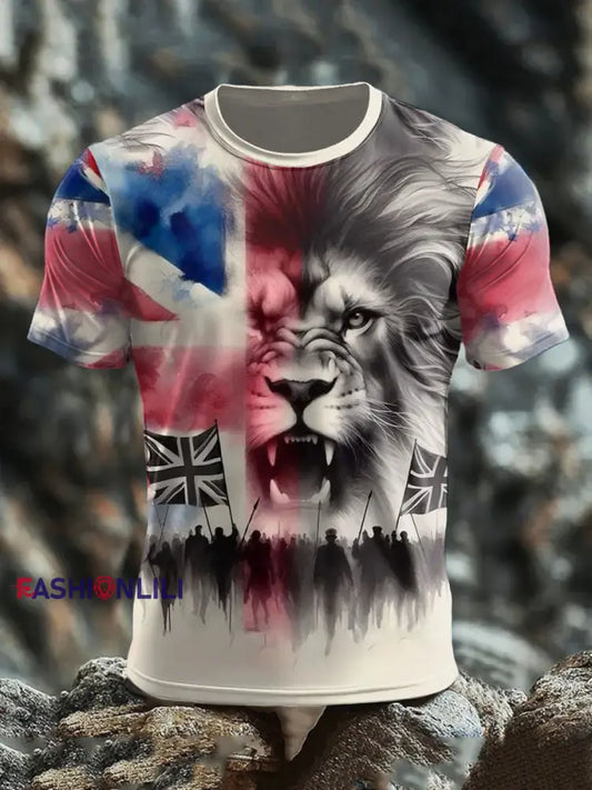 Men’s UK Flag Lion Patoitic Printed T-shirt As picture / S