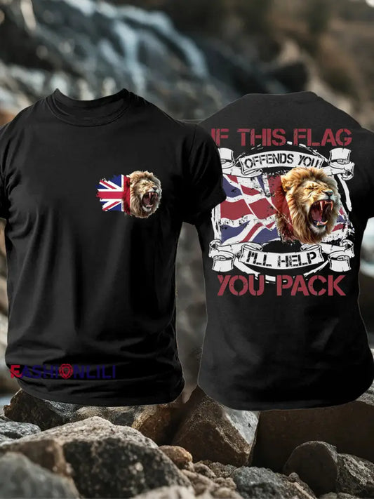 Men’s UK Flag Lion Patriotic Printed T-shirt Black / S