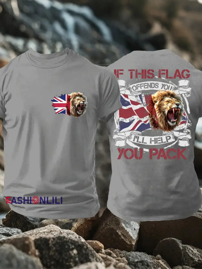 Men’s UK Flag Lion Patriotic Printed T-shirt Light Gray / S