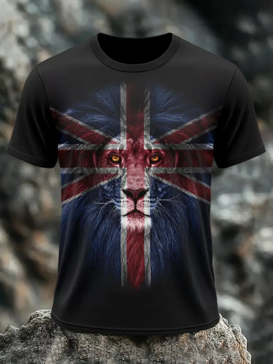 Men’s UK Flag Lion Print Casual Tee Black / S