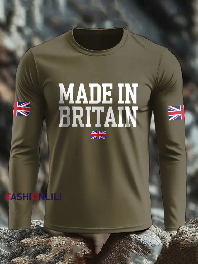Men’s UK Flag Lion Printed Casual Tops Army Green / S