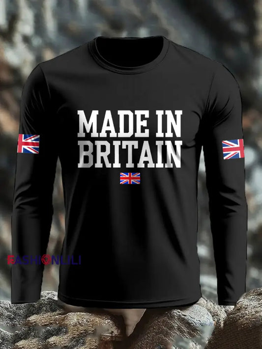 Men’s UK Flag Lion Printed Casual Tops Black / S