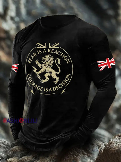 Men’s UK Flag Lion Printed Casual Tops Black / S