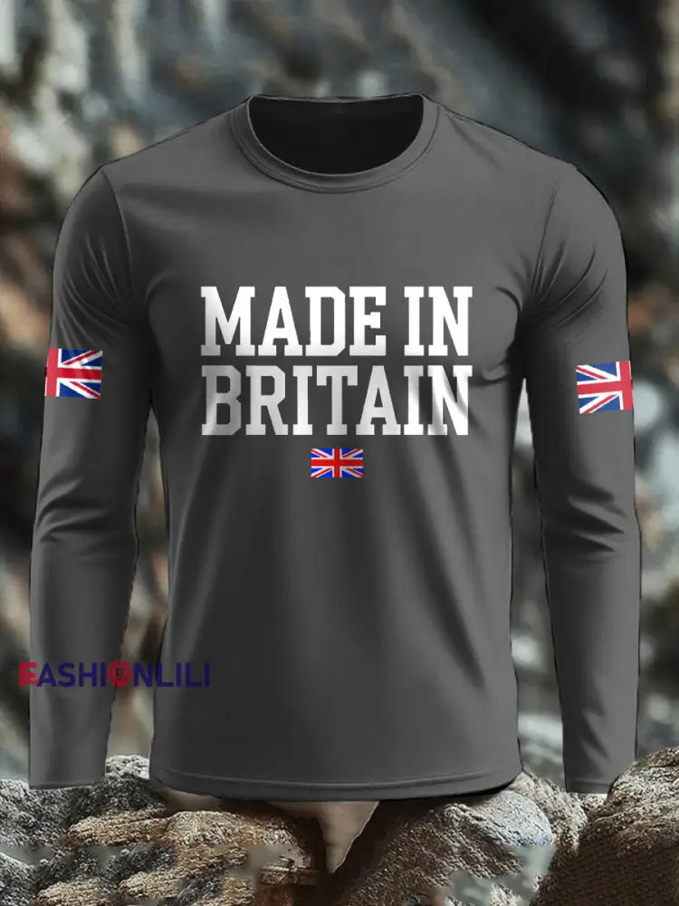 Men’s UK Flag Lion Printed Casual Tops Gray / S