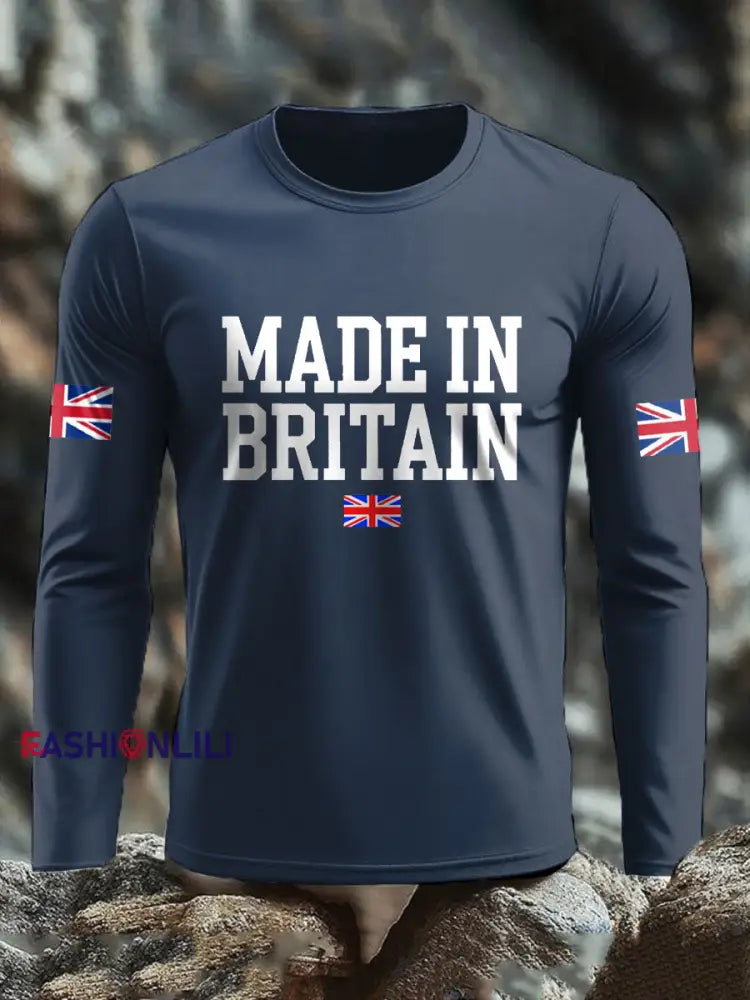 Men’s UK Flag Lion Printed Casual Tops Navy Blue / S