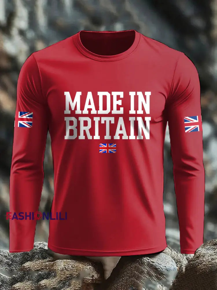 Men’s UK Flag Lion Printed Casual Tops Red / S