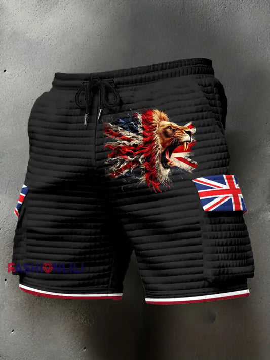 Men’s UK Flag Lion Printed Shorts Black / S