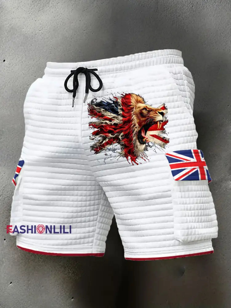 Men’s UK Flag Lion Printed Shorts White / S