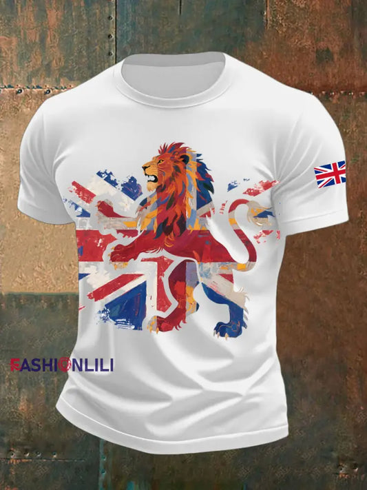 Men’s UK Flag Lion Printed T-shirt White / S