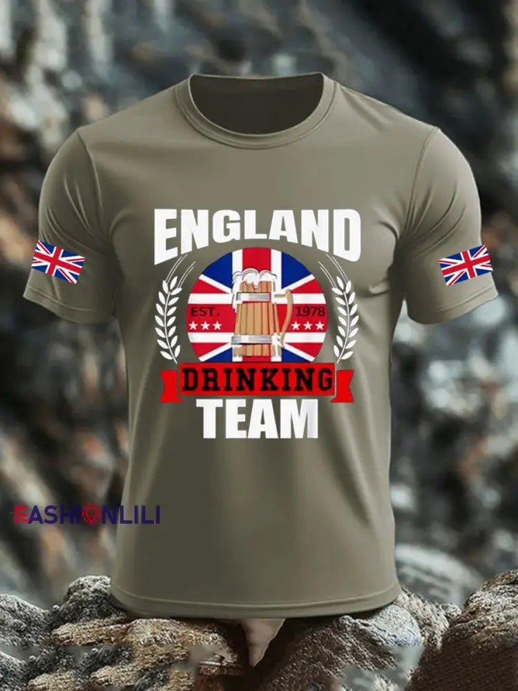 Men’s UK Flag Liquor Printed T-shirt Army Green / S