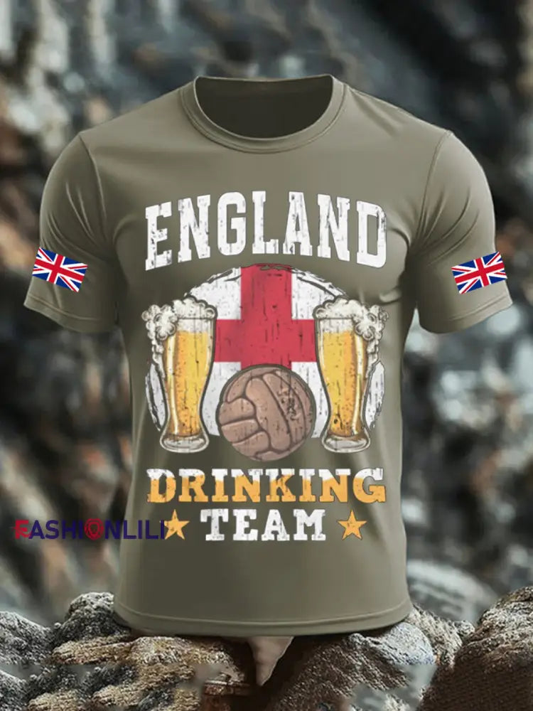 Men’s UK Flag Liquor Printed T-shirt Army Green / S