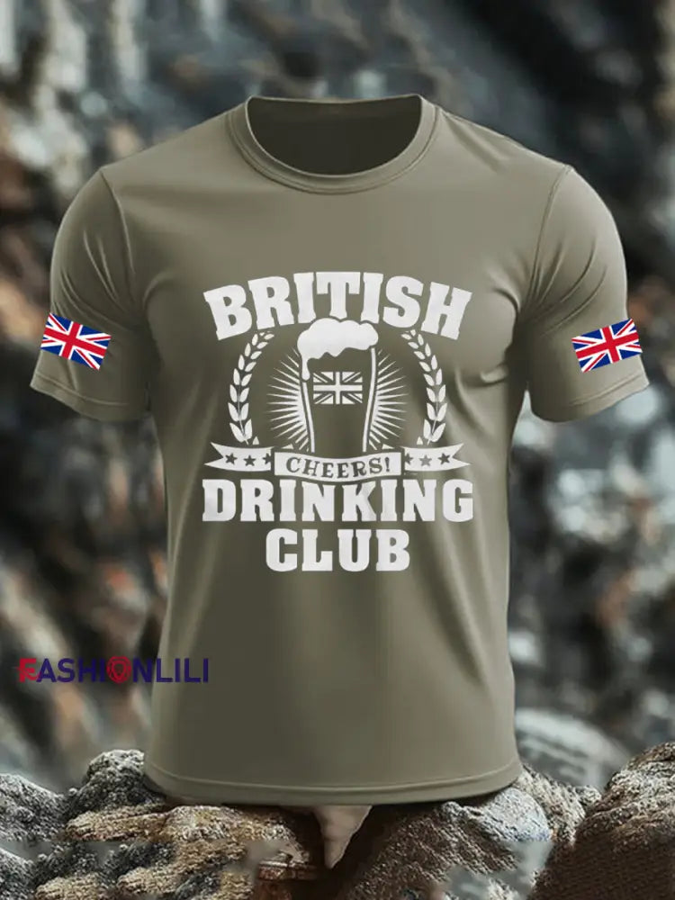 Men’s UK Flag Liquor Printed T-shirt Army Green / S