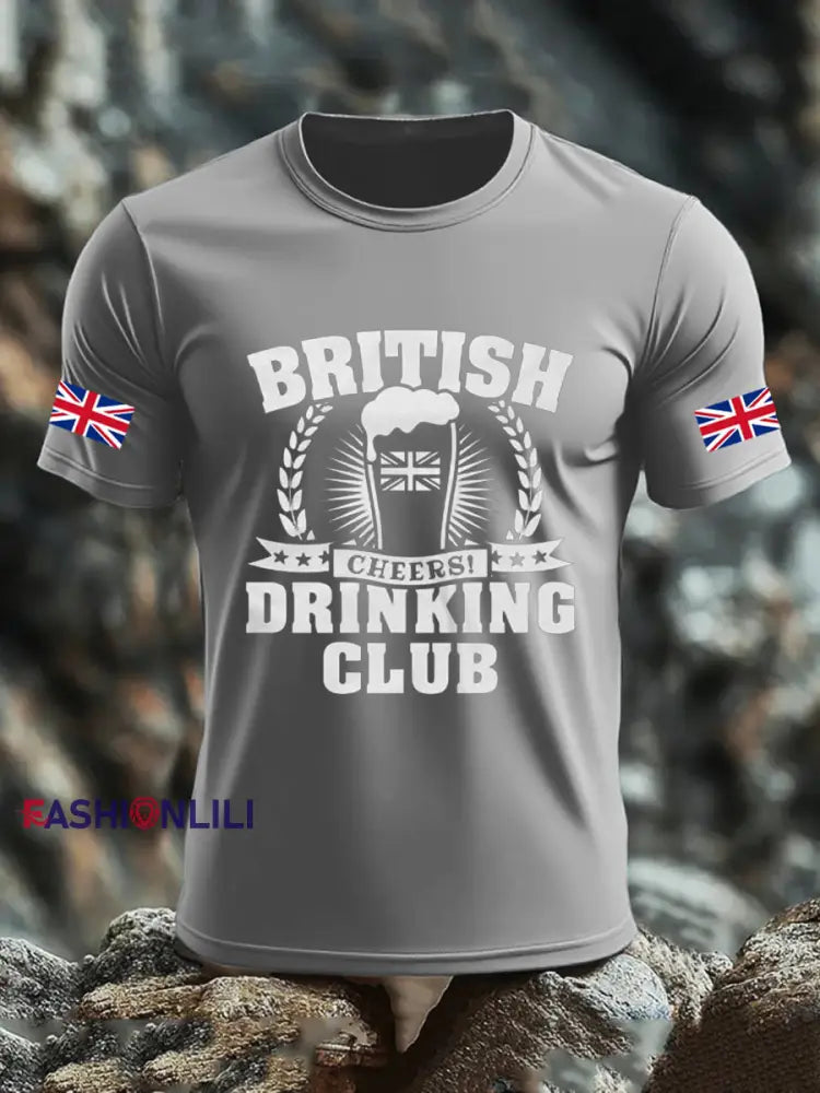 Men’s UK Flag Liquor Printed T-shirt Gray / S