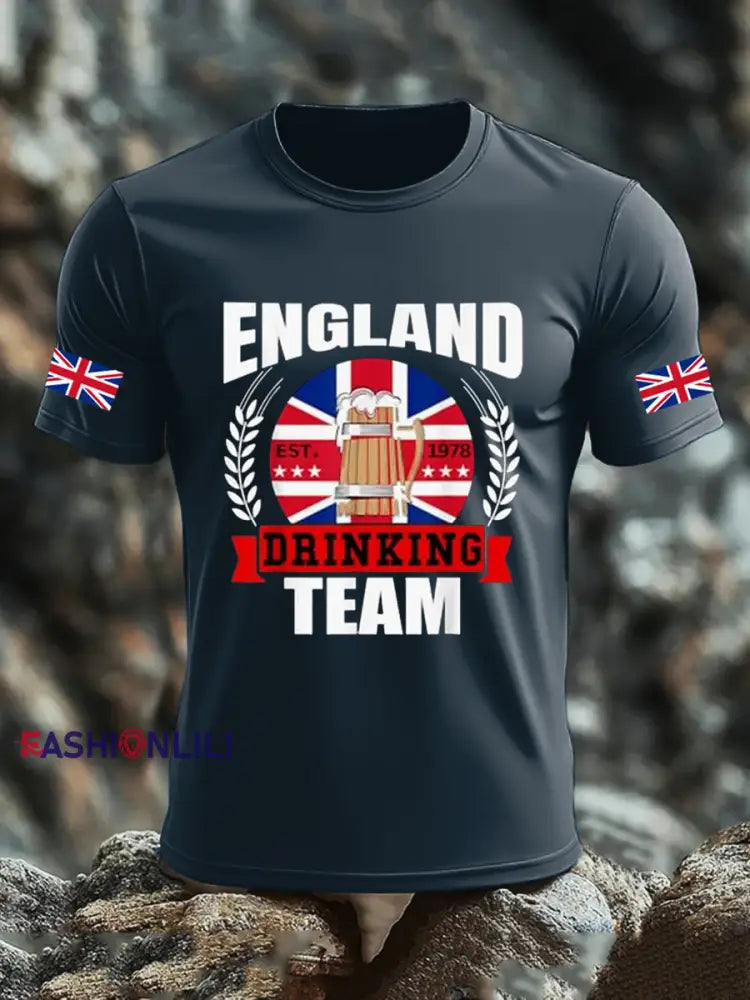 Men’s UK Flag Liquor Printed T-shirt Navy Blue / S