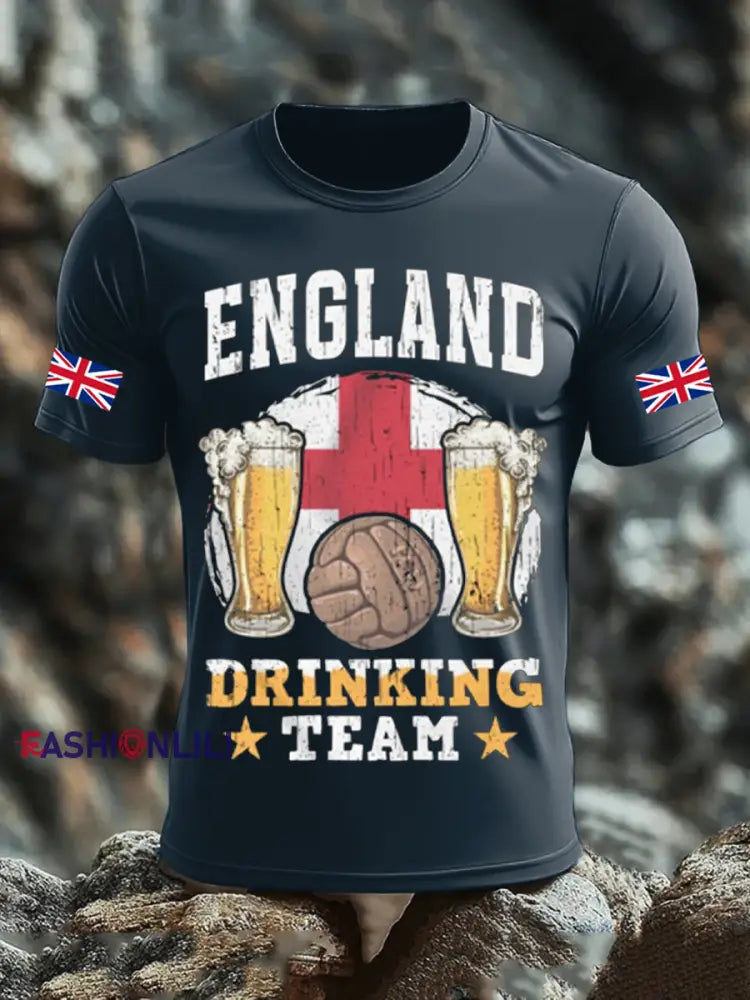 Men’s UK Flag Liquor Printed T-shirt Navy Blue / S