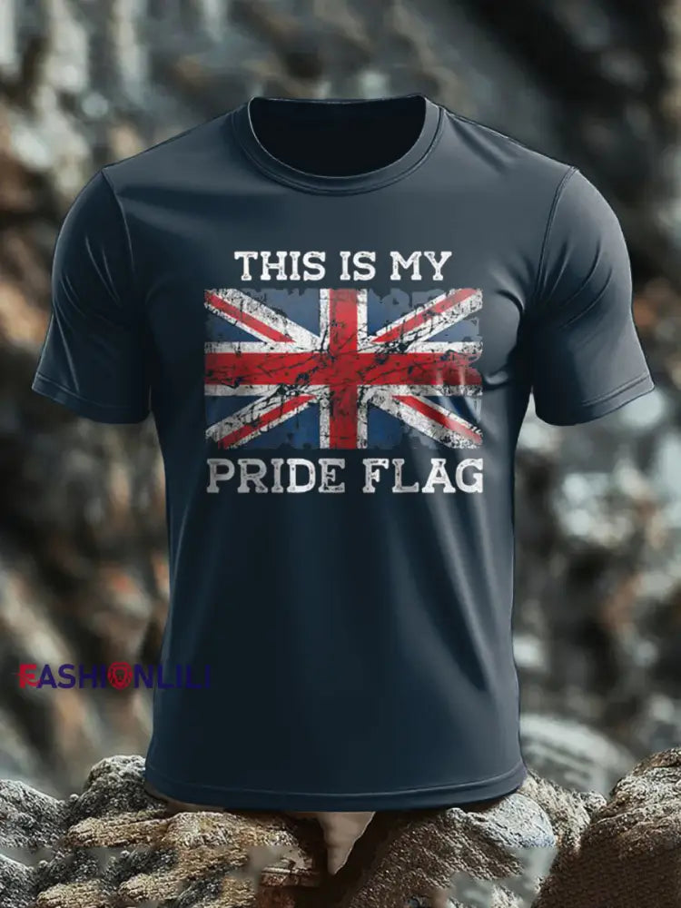 Men’s UK Flag Patoitic Printed T-shirt Navy Blue / S