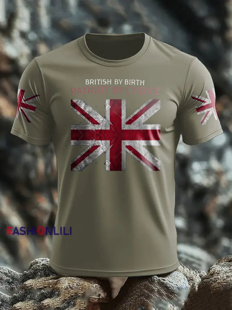 Men’s UK Flag Patriotism Printed T-shirt Army Green / S