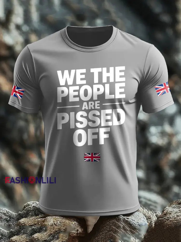 Men’s UK Flag Patriotism Printed T-shirt Light Gray / S