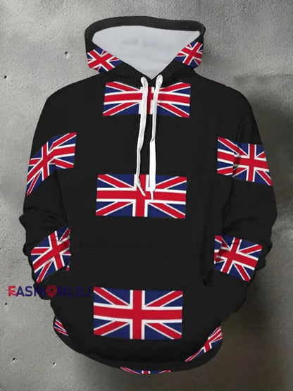 Men’s UK Flag Print Casual Hoodie Black / S