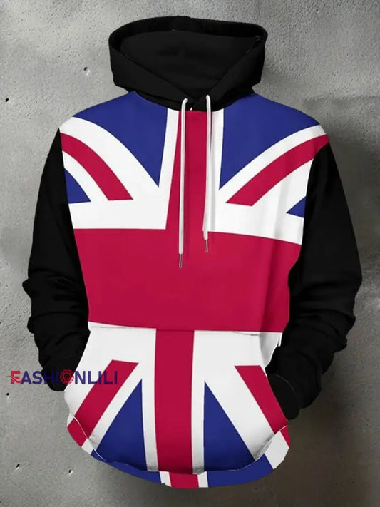 Men’s UK Flag Print Casual Hoodie Black / S