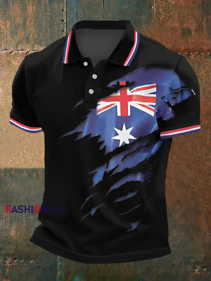 Men’s UK Flag Print Casual Polo Black / S