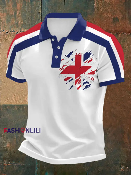 Men’s UK Flag Print Casual Polo Blue / S
