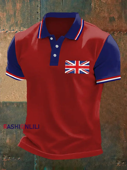 Men’s UK Flag Print Casual Polo Red / S