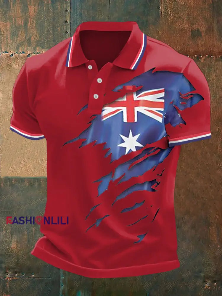 Men’s UK Flag Print Casual Polo Red / S