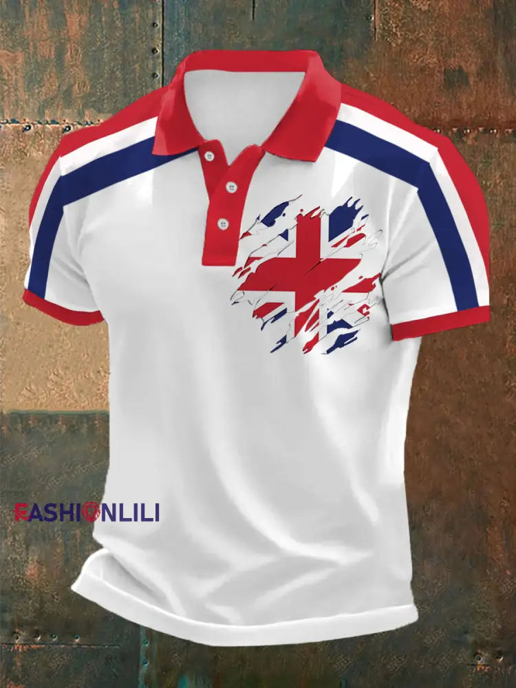 Men’s UK Flag Print Casual Polo Red / S