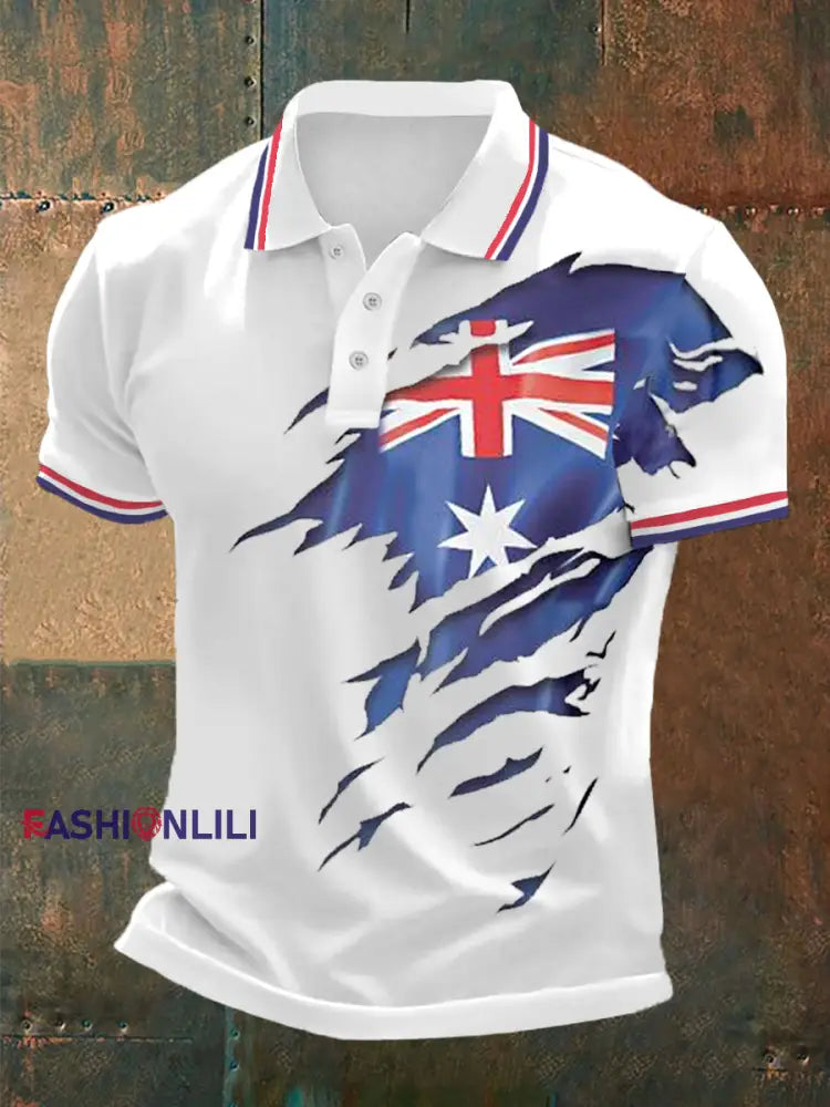Men’s UK Flag Print Casual Polo White / S