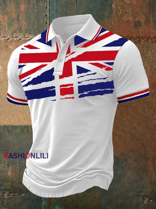 Men’s UK Flag Print Casual Polo White / S