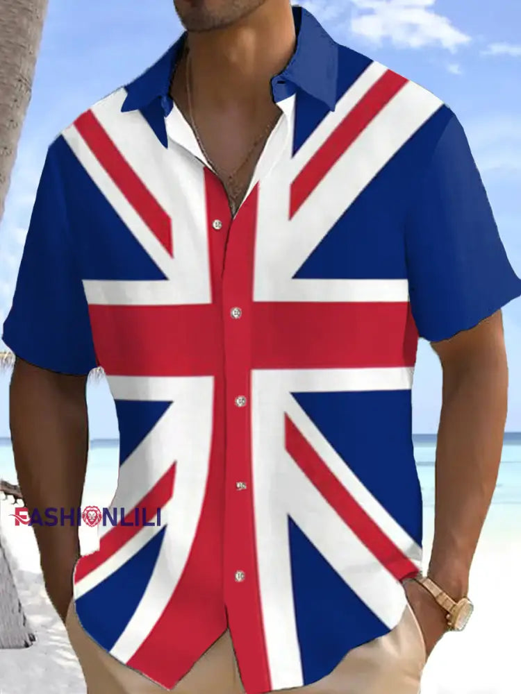 Men’s UK Flag Print Casual Shirt Blue / S