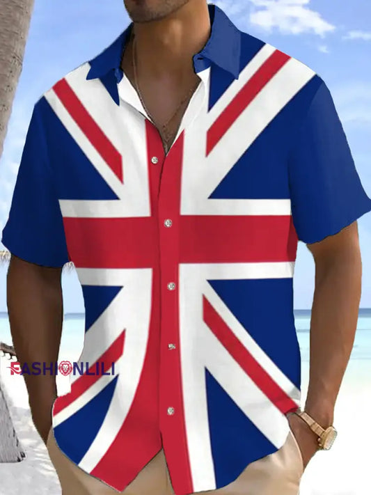 Men’s UK Flag Print Casual Shirt Blue / S