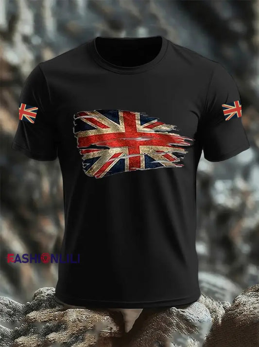 Men’s UK Flag Print Casual Tee Black / S