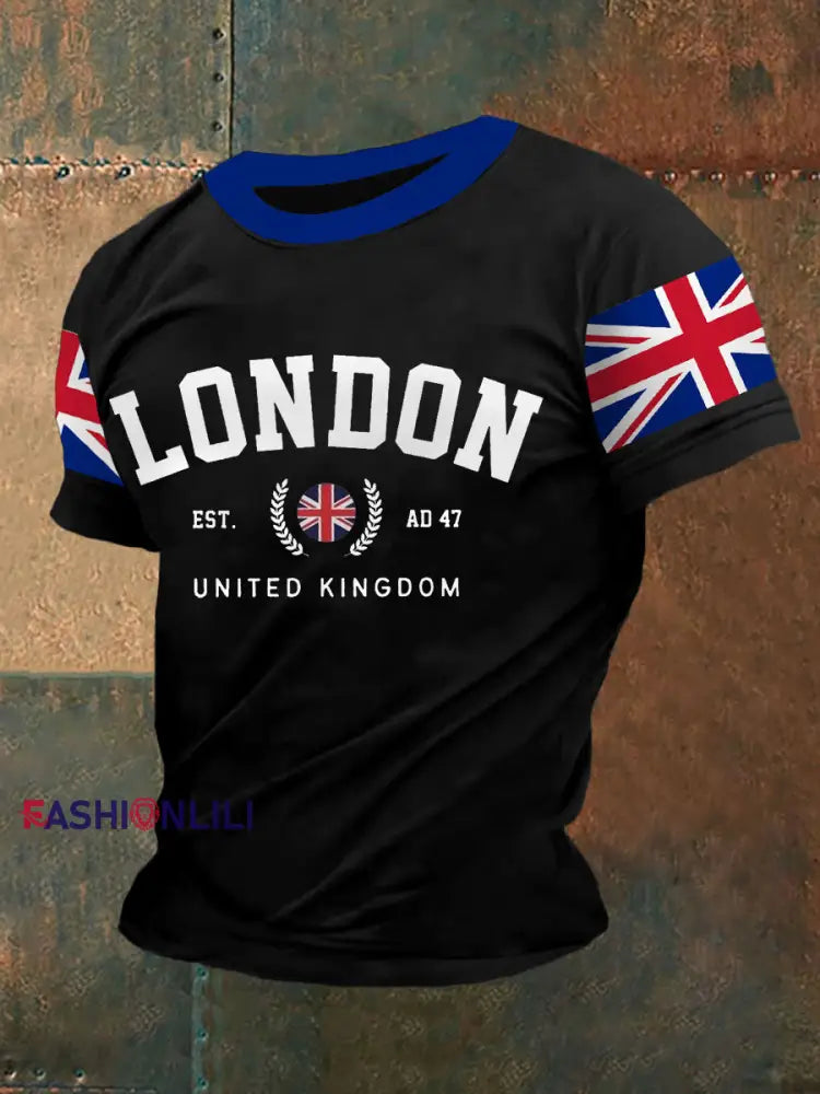 Men’s UK Flag Print Casual Tee Black / S