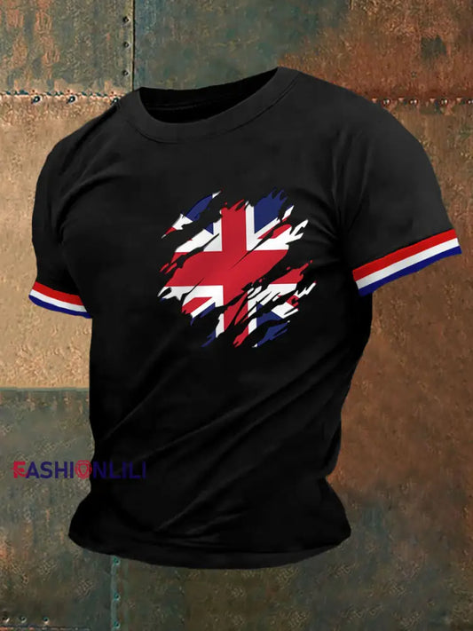 Men’s UK Flag Print Casual Tee Black / S