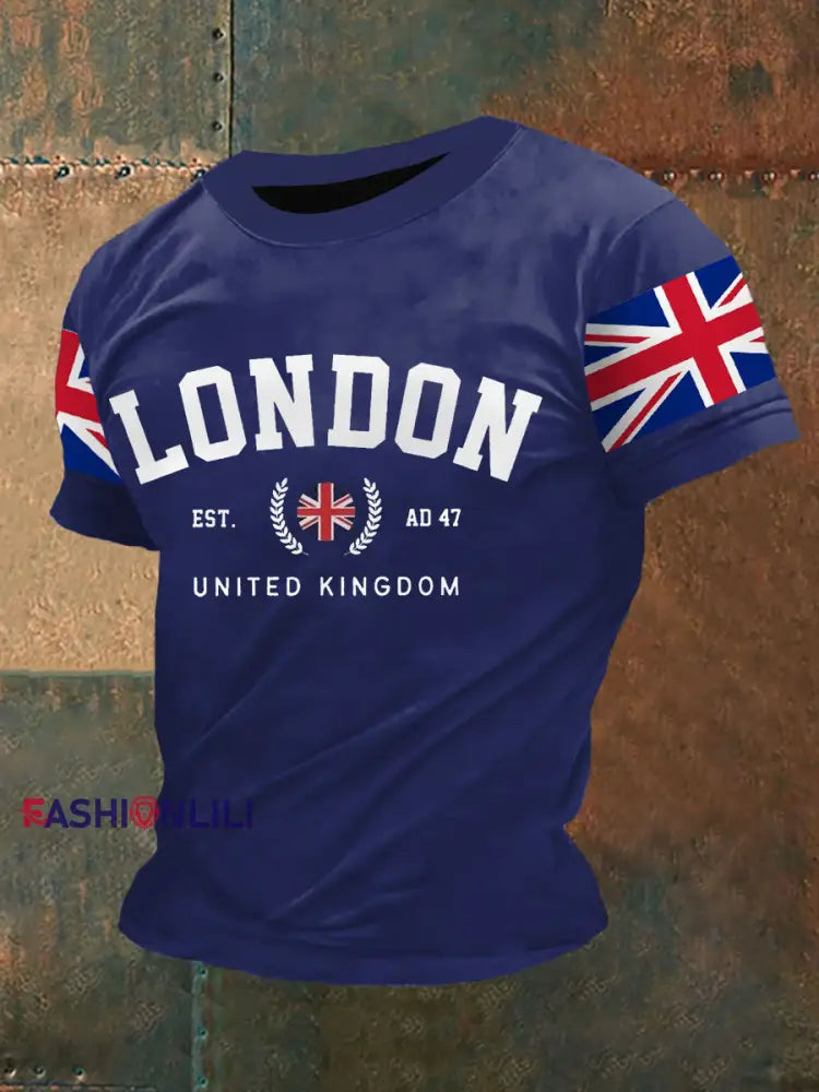 Men’s UK Flag Print Casual Tee Blue / S