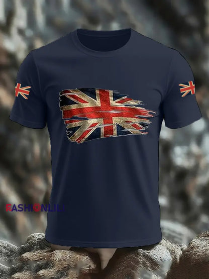 Men’s UK Flag Print Casual Tee Navy Blue / S