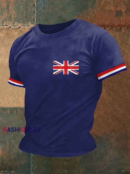 Men’s UK Flag Print Casual Tee Navy Blue / S