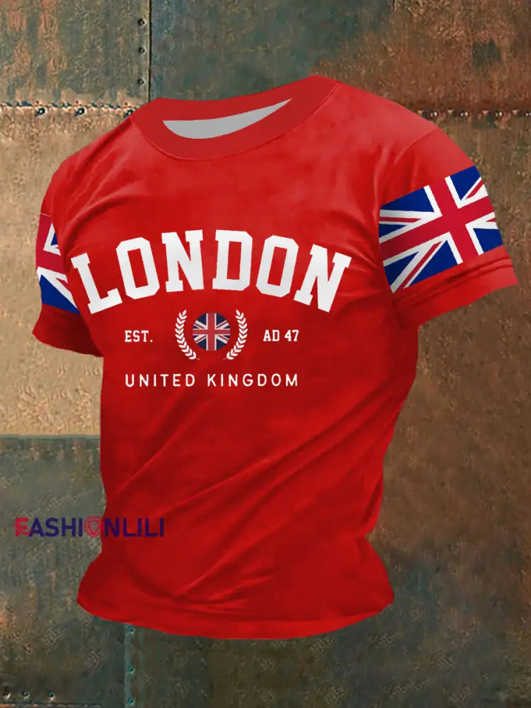 Men’s UK Flag Print Casual Tee Red / S