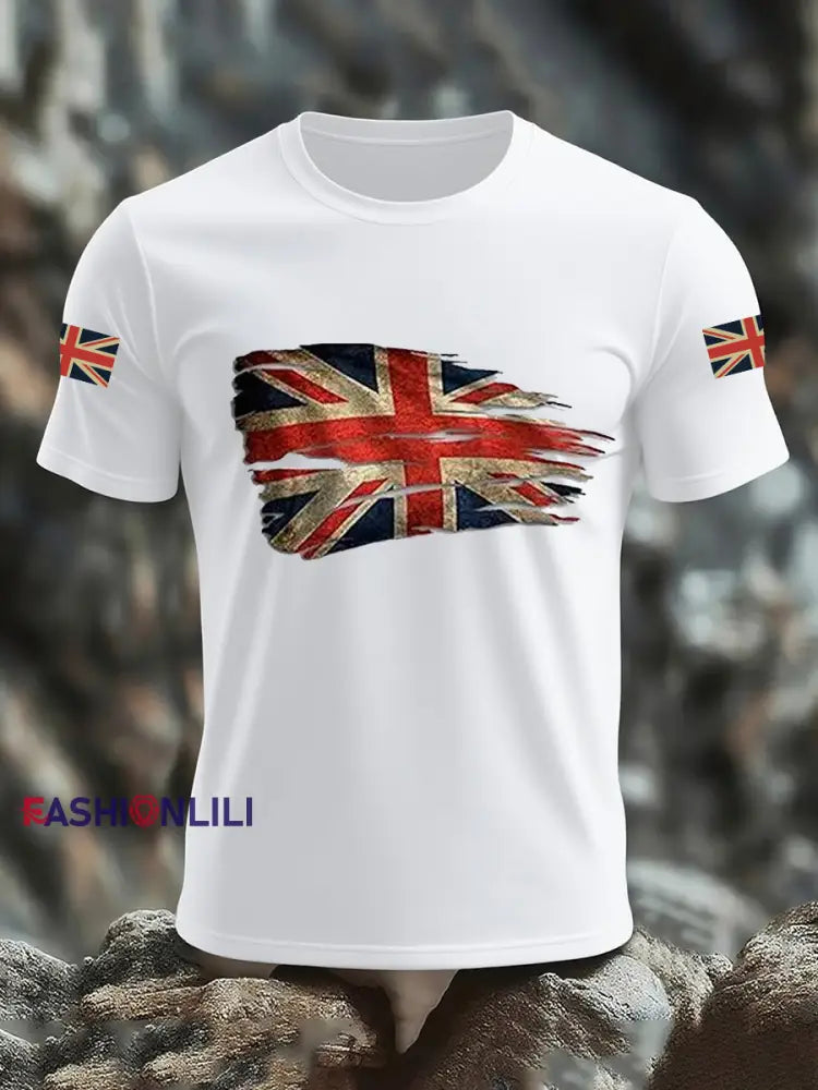Men’s UK Flag Print Casual Tee White / S