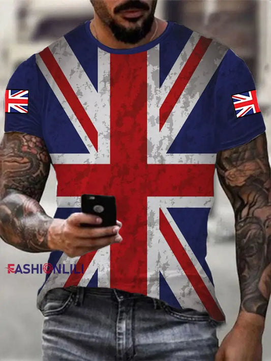 Men’s UK Flag Printed Casual Short Sleeve T-shirt Blue / S