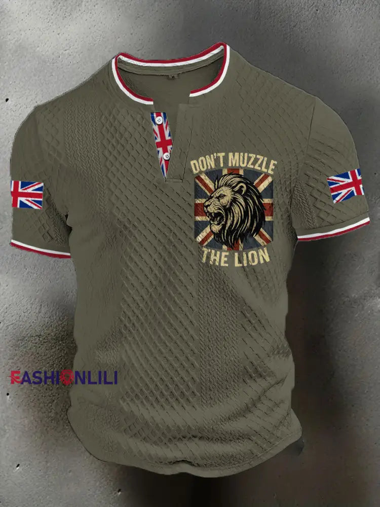 Men’s UK Flag Printed Casual Tops Army Green / S