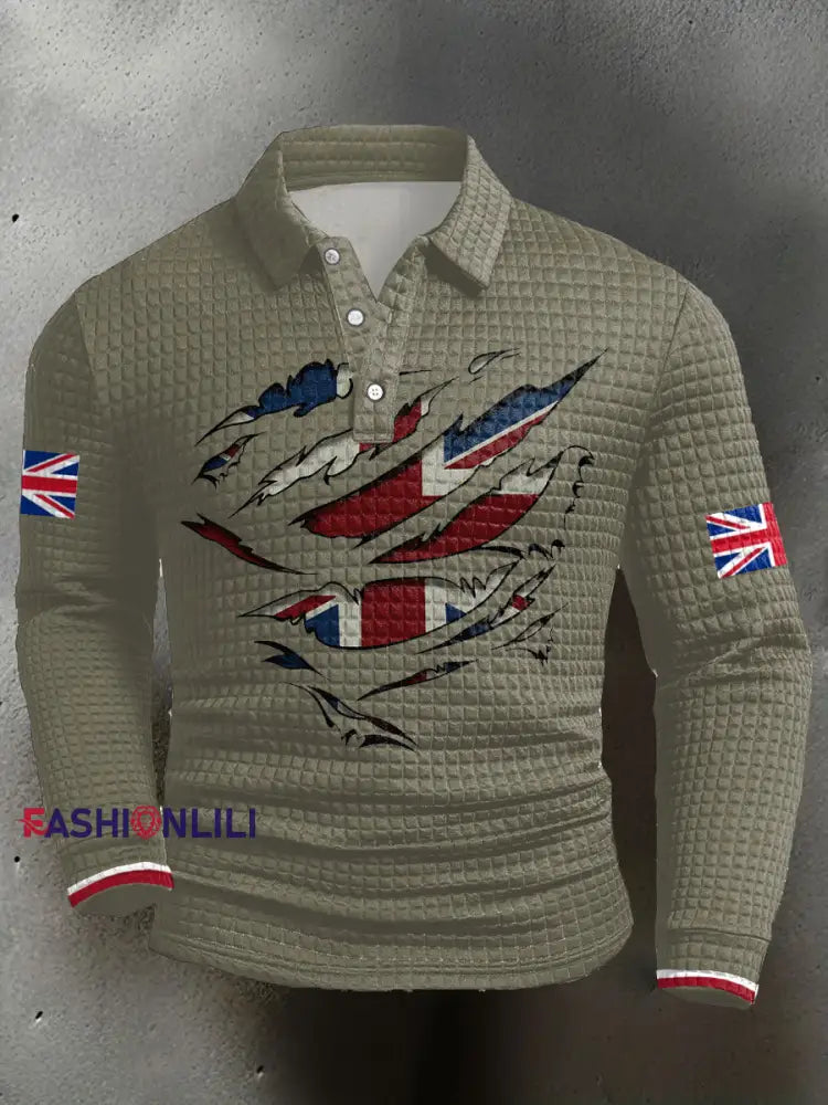 Men’s UK Flag Printed Casual Tops Army Green / S