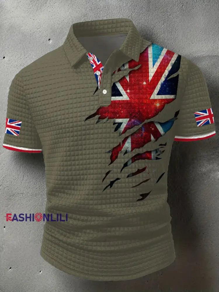 Men’s UK Flag Printed Casual Tops Army Green / S