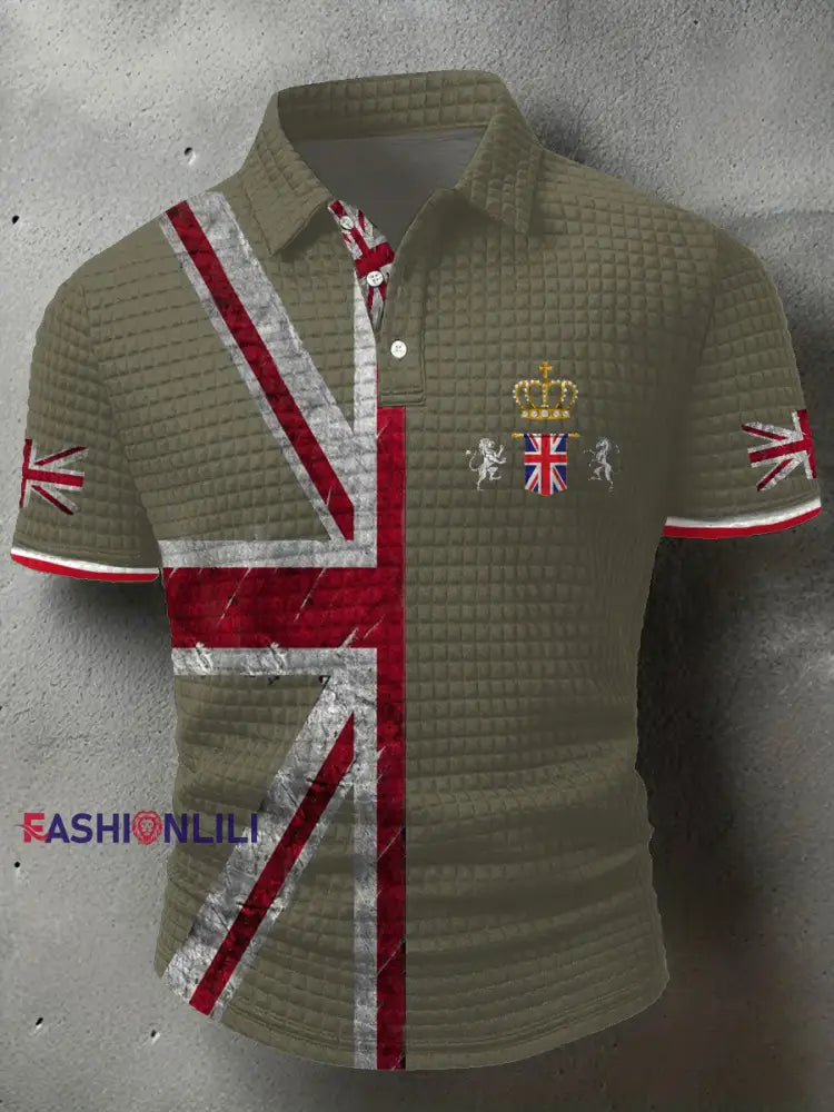 Men’s UK Flag Printed Casual Tops Army Green / S