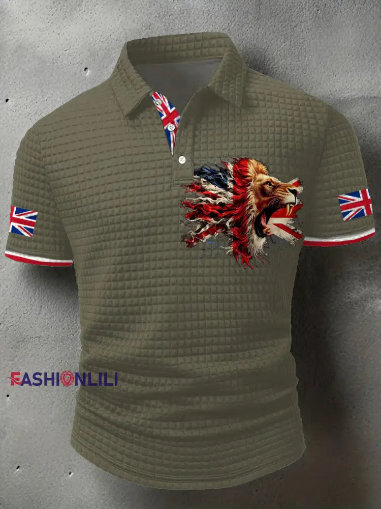 Men’s UK Flag Printed Casual Tops Army Green / S